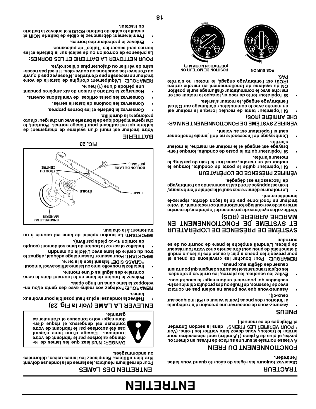 Poulan 425858, 9604200602 manual Fig la Voir Lame LA Enlever, Lames DES Entretien, EN Fonctionnement DE Système ET 