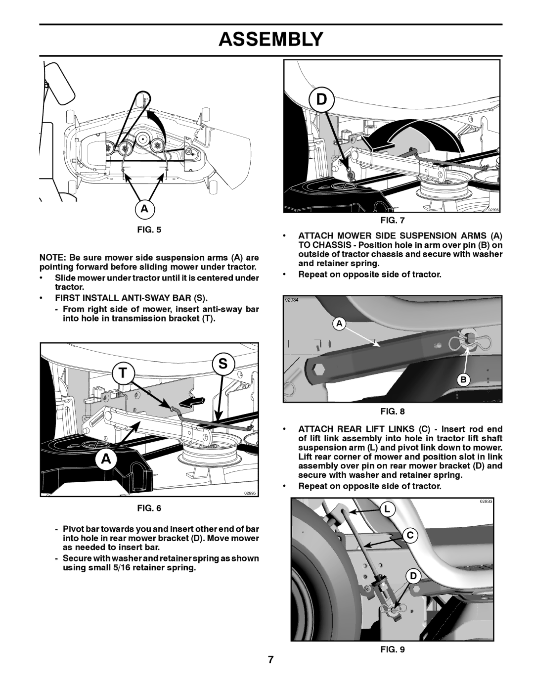 Poulan 425858, 9604200602 manual Attach Mower Side Suspension Arms a, First Install ANTI-SWAY BAR S 