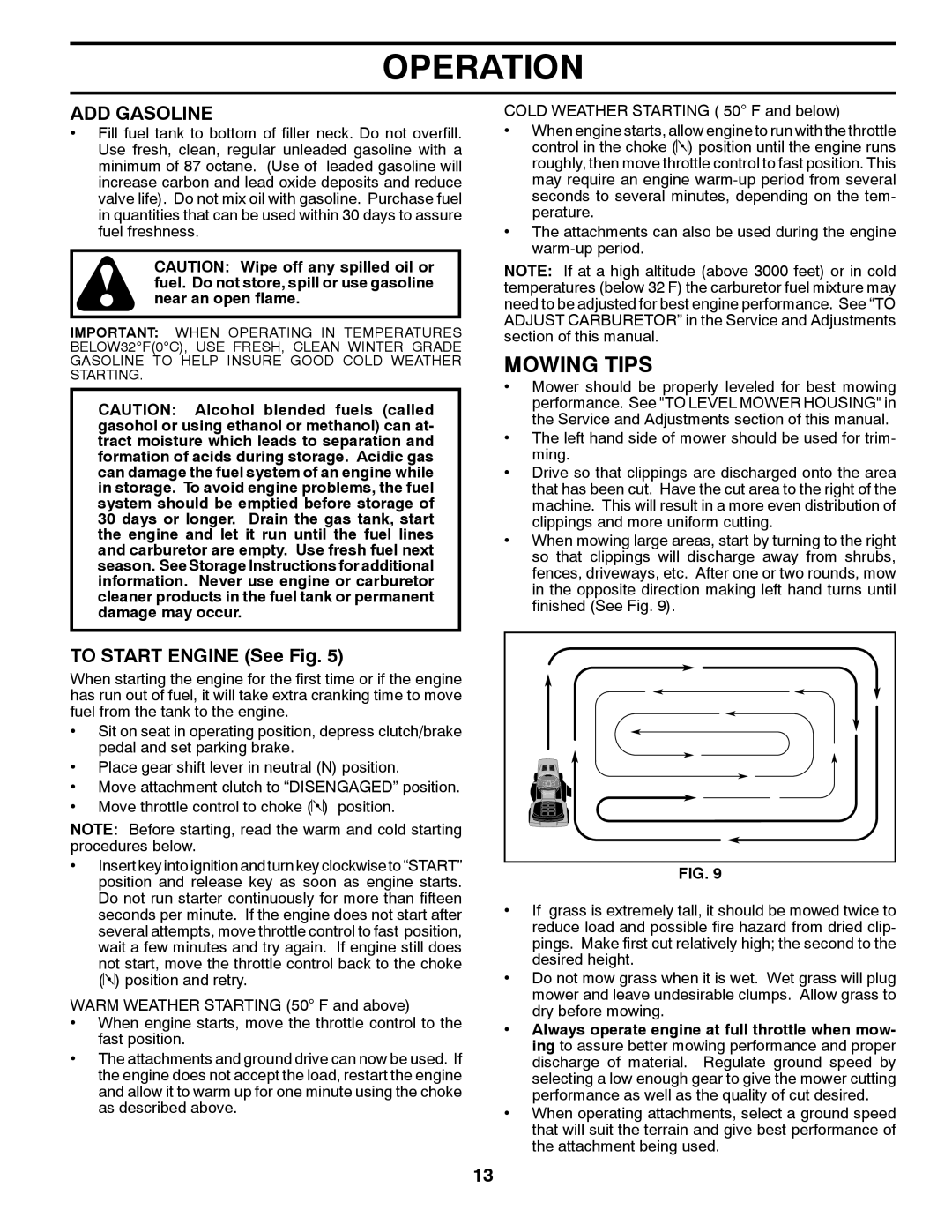 Poulan PB19546LTX, 96042006600, 418767 manual Mowing Tips, ADD Gasoline, To Start Engine See Fig 