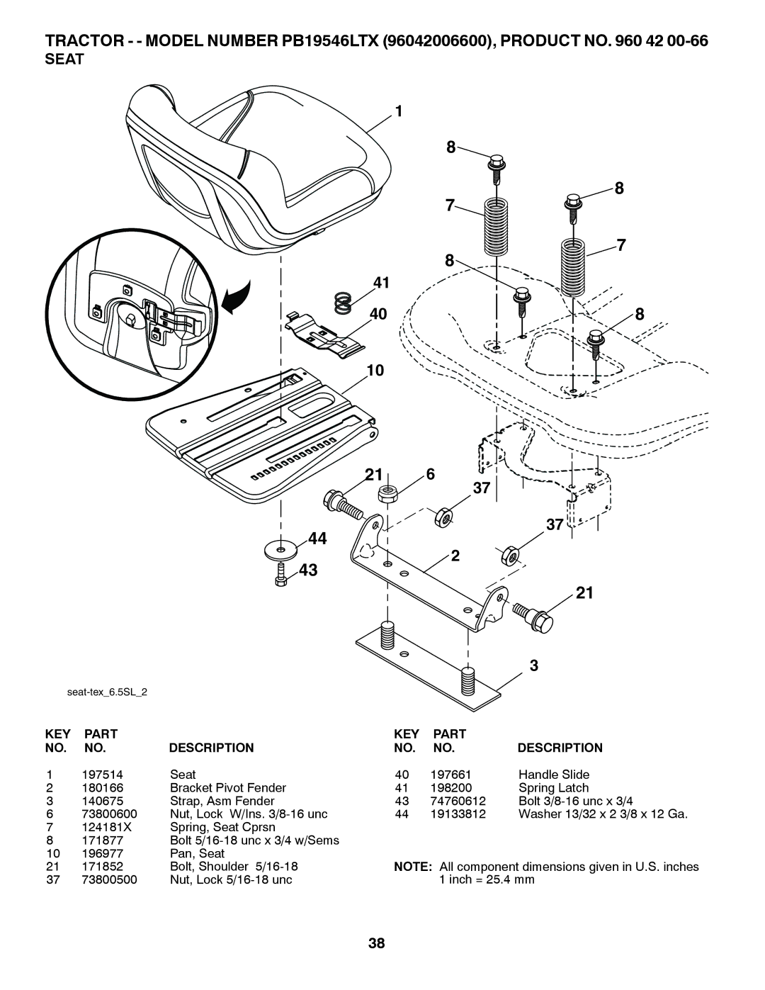 Poulan 418767, 96042006600, PB19546LTX manual Seat 