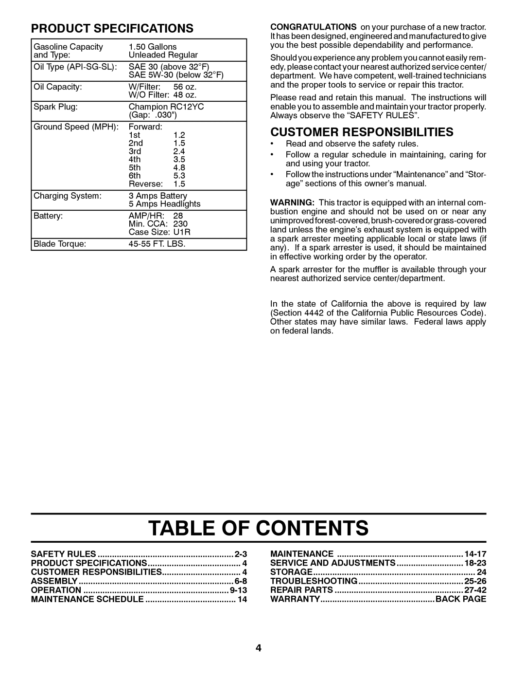 Poulan PB19546LTX, 96042006600, 418767 manual Table of Contents 