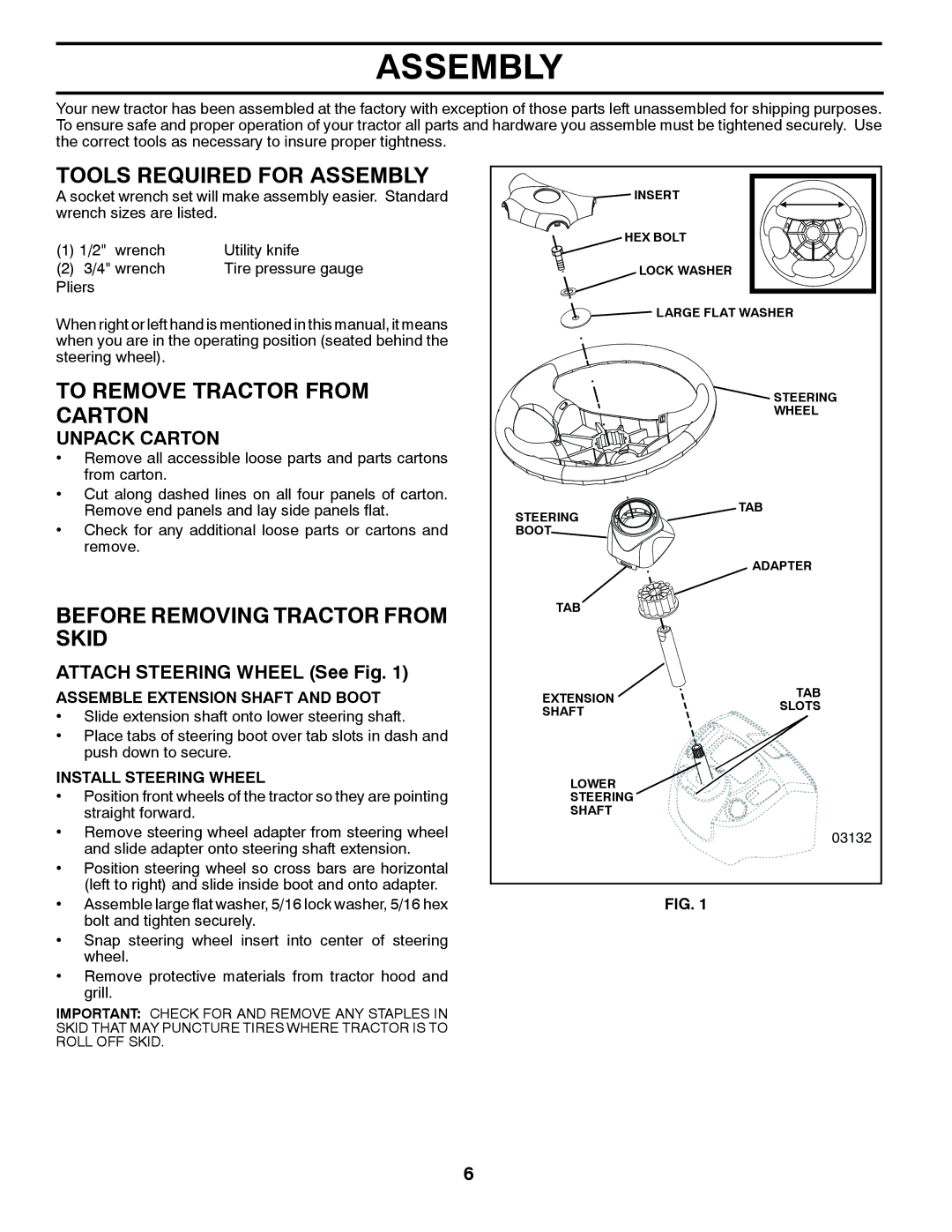 Poulan 96042006600 manual Tools Required for Assembly, To Remove Tractor from Carton, Before Removing Tractor from Skid 