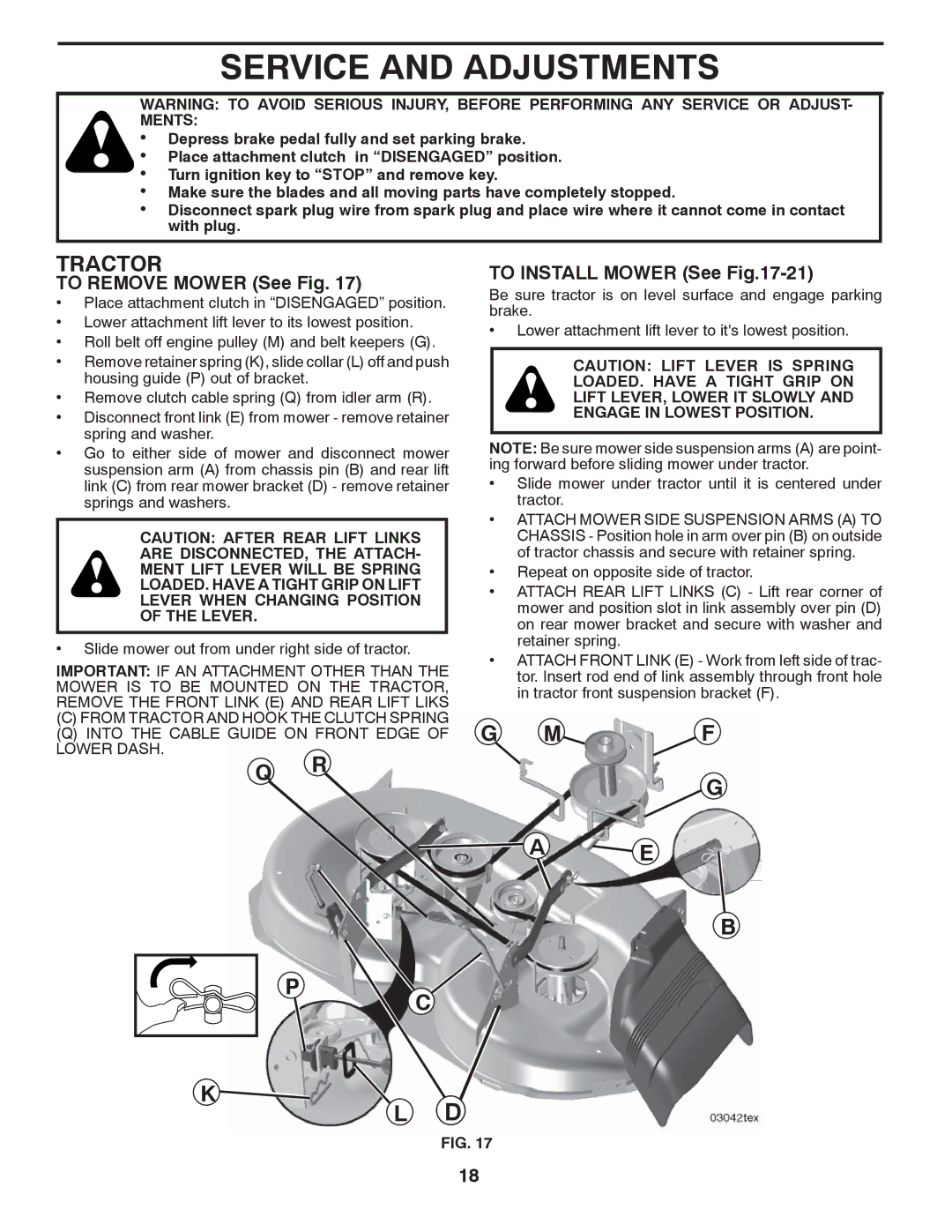 Poulan 96042006800, PB195H46YTX Service and Adjustments, To Remove Mower See Fig, To Install Mower See -21, Lower Dash 