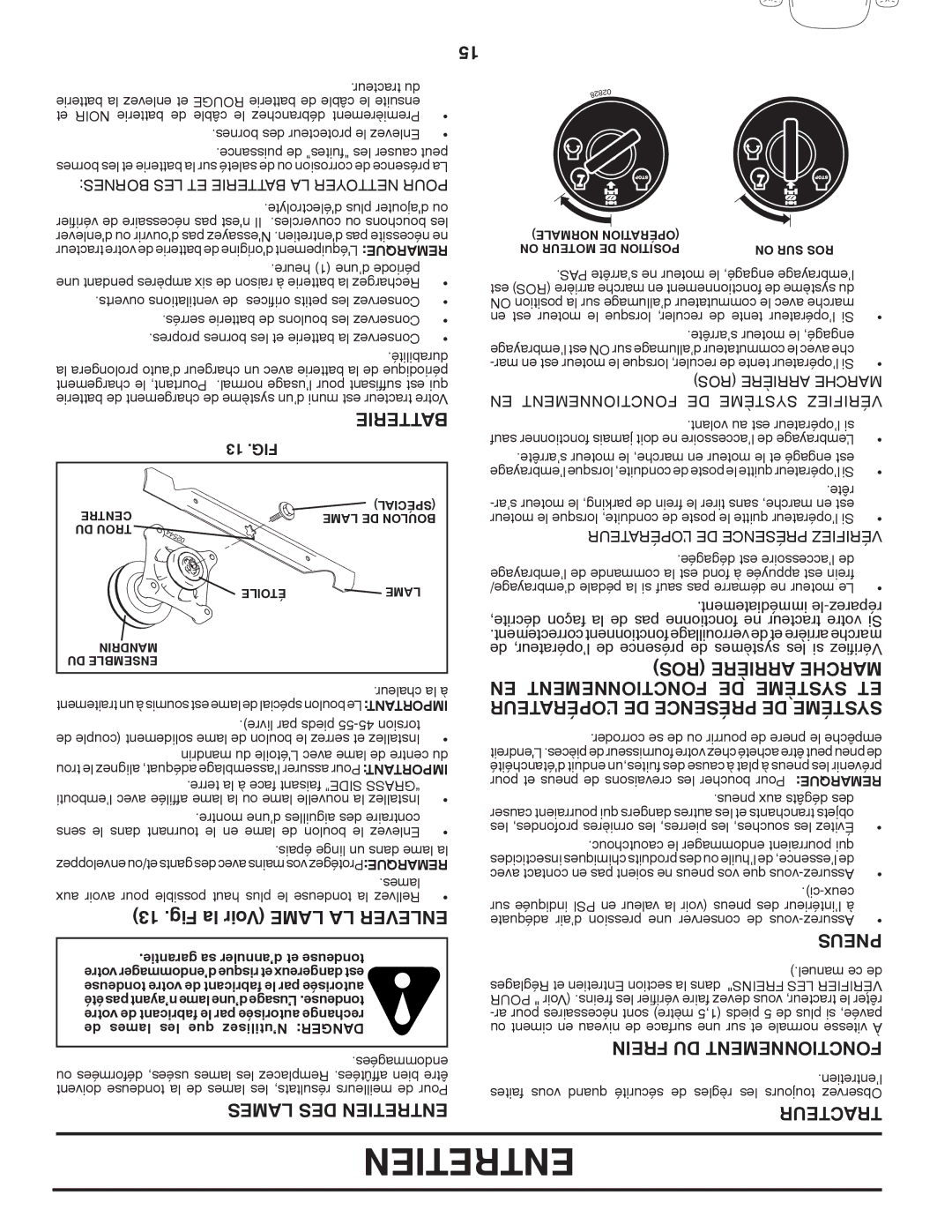 Poulan PB195H46YTX, 96042006800, 418771 manual Fig la Voir Lame LA Enlever, EN Fonctionnement DE Système ET 