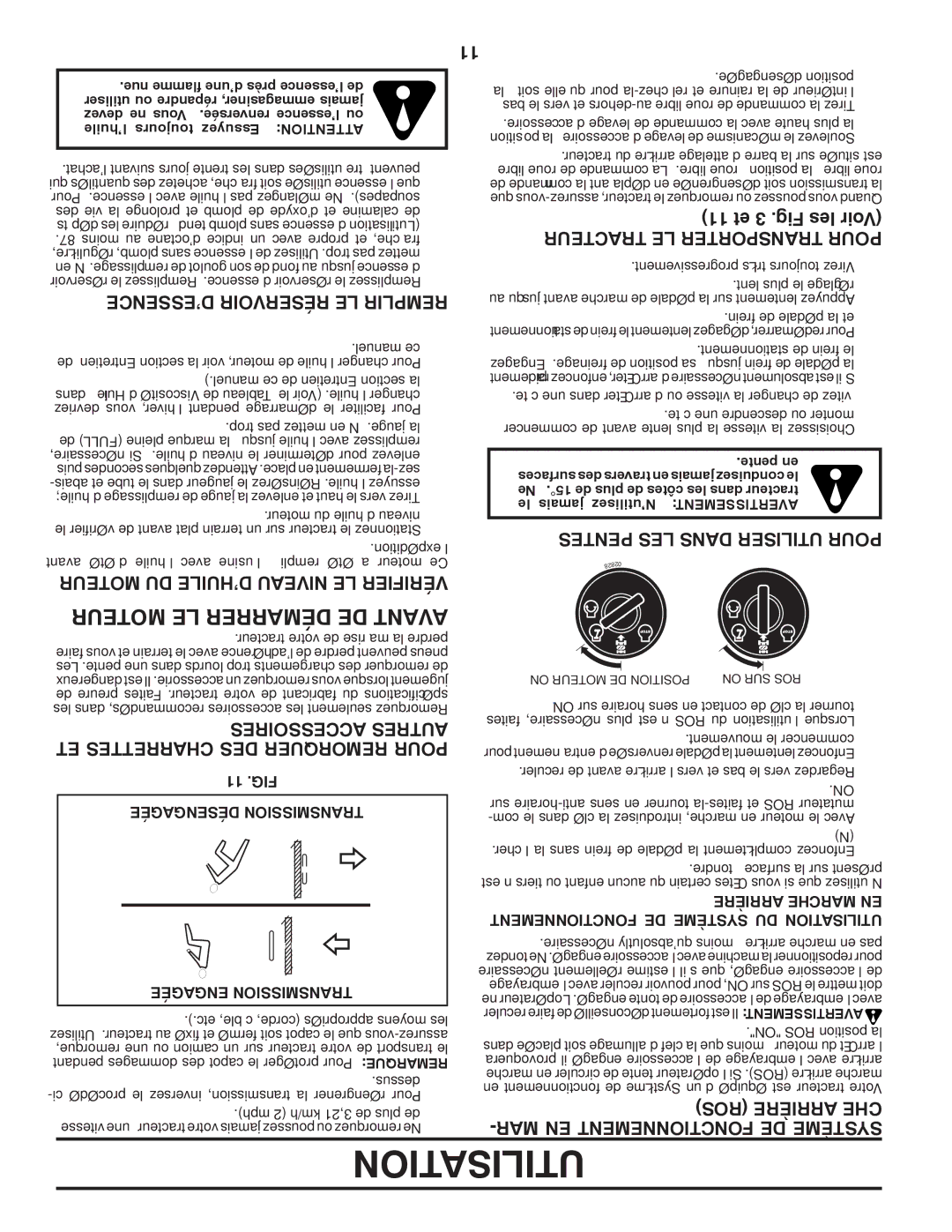 Poulan 418771, 96042006800 manual Moteur LE Démarrer DE Avant, 11 et 3 .Fig les Voir, MAR EN Fonctionnement DE Système 