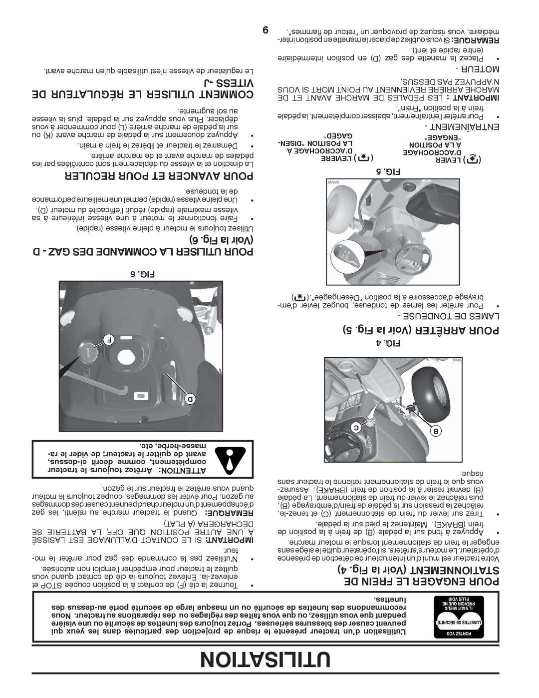 Poulan PB195H46YTX, 418771 Vitess, DE Régulateur LE Utiliser Comment, Fig la Voir Mentnetionsta DE Frein LE Engager Pour 