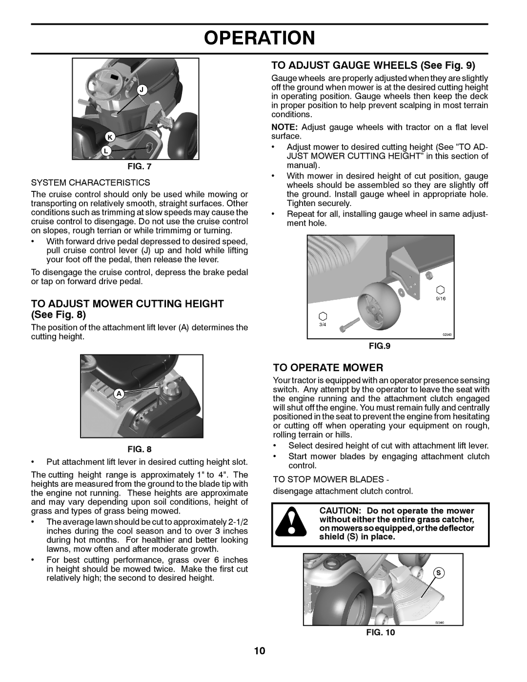 Poulan PB22H46YTX, 96042006900 To Adjust Mower Cutting Height See Fig, To Adjust Gauge Wheels See Fig, To Operate Mower 