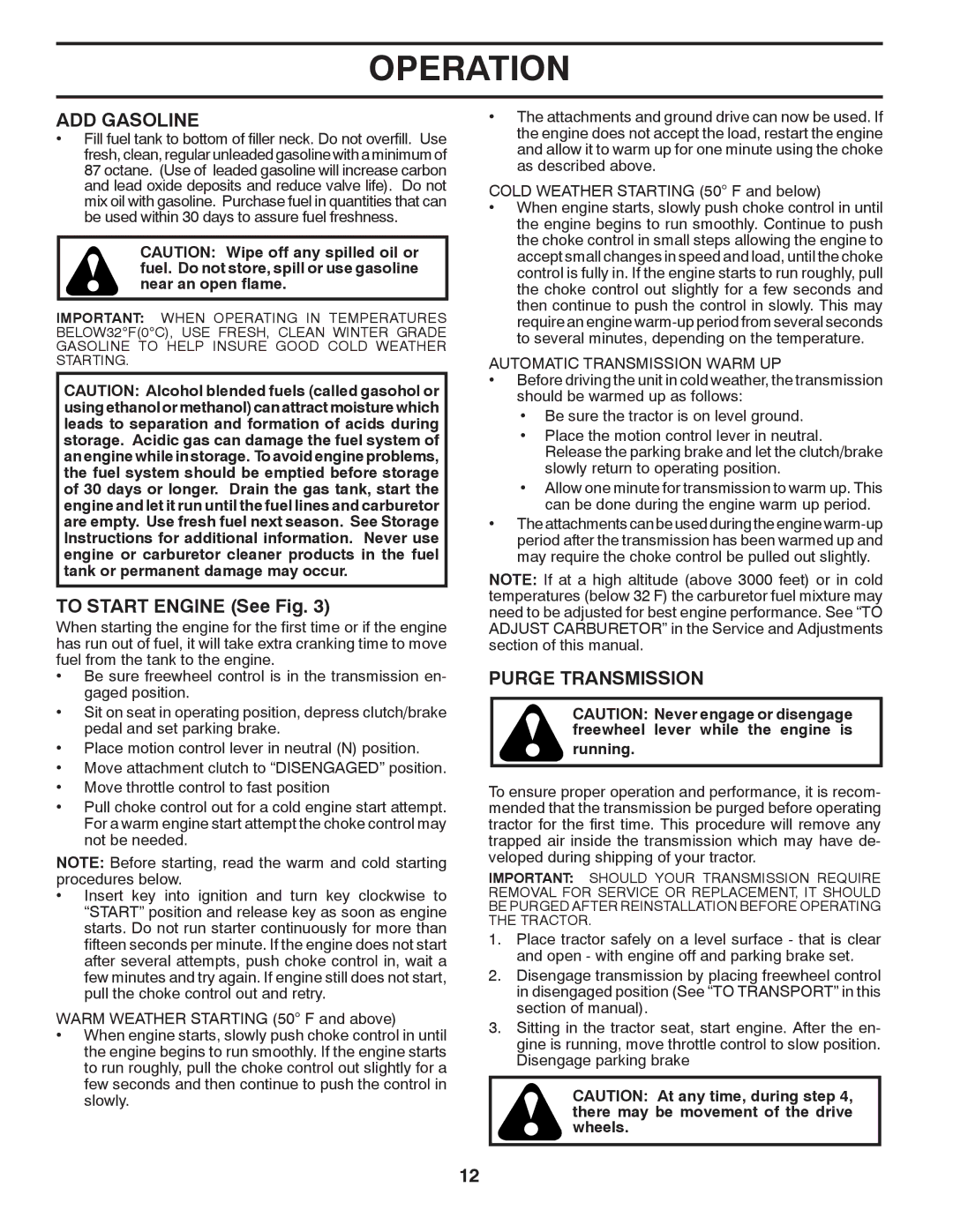 Poulan 96042006900 ADD Gasoline, To Start Engine See Fig, Purge Transmission, Automatic Transmission Warm UP, Running 