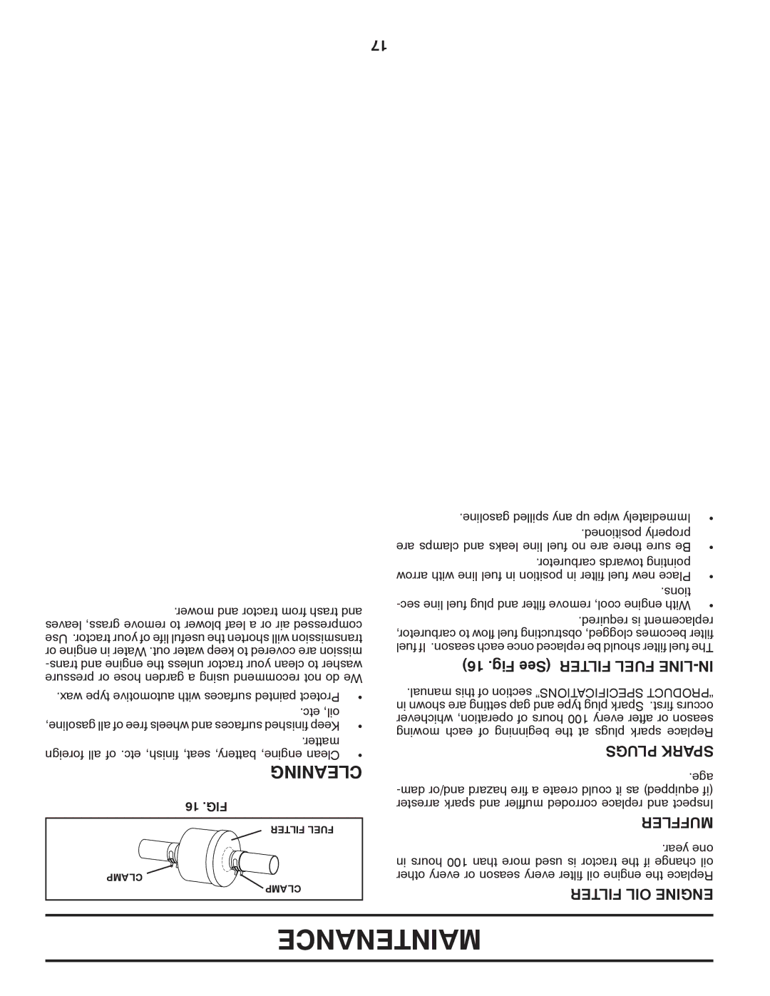 Poulan 418774, 96042006900, PB22H46YTX manual Cleaning, Fig See Filter Fuel LINE-IN, Plugs Spark, Muffler, Filter OIL Engine 