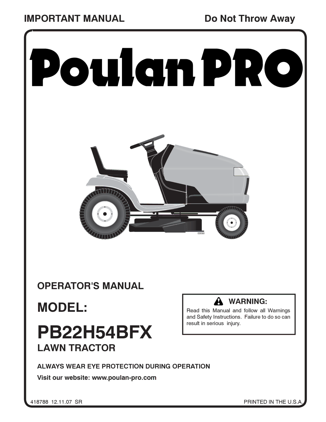 Poulan PB22H54BFX, 96042007000 manual Model 