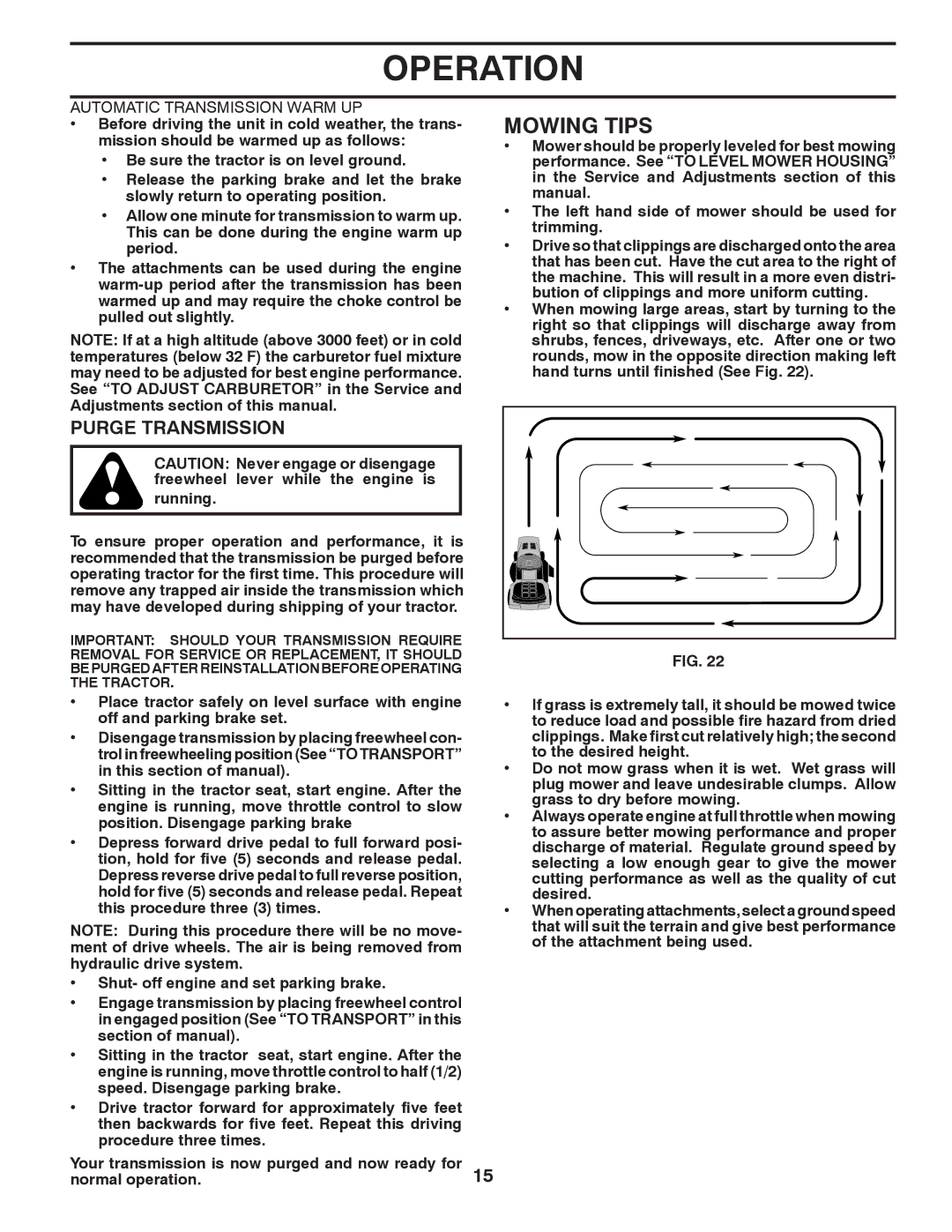 Poulan PB22H54BFX, 96042007000 manual Mowing Tips, Purge Transmission 