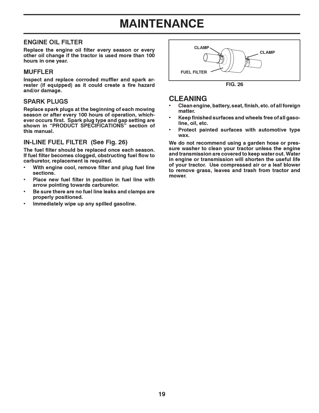 Poulan PB22H54BFX, 96042007000 manual Cleaning, Engine OIL Filter, Muffler, Spark Plugs, IN-LINE Fuel Filter See Fig 