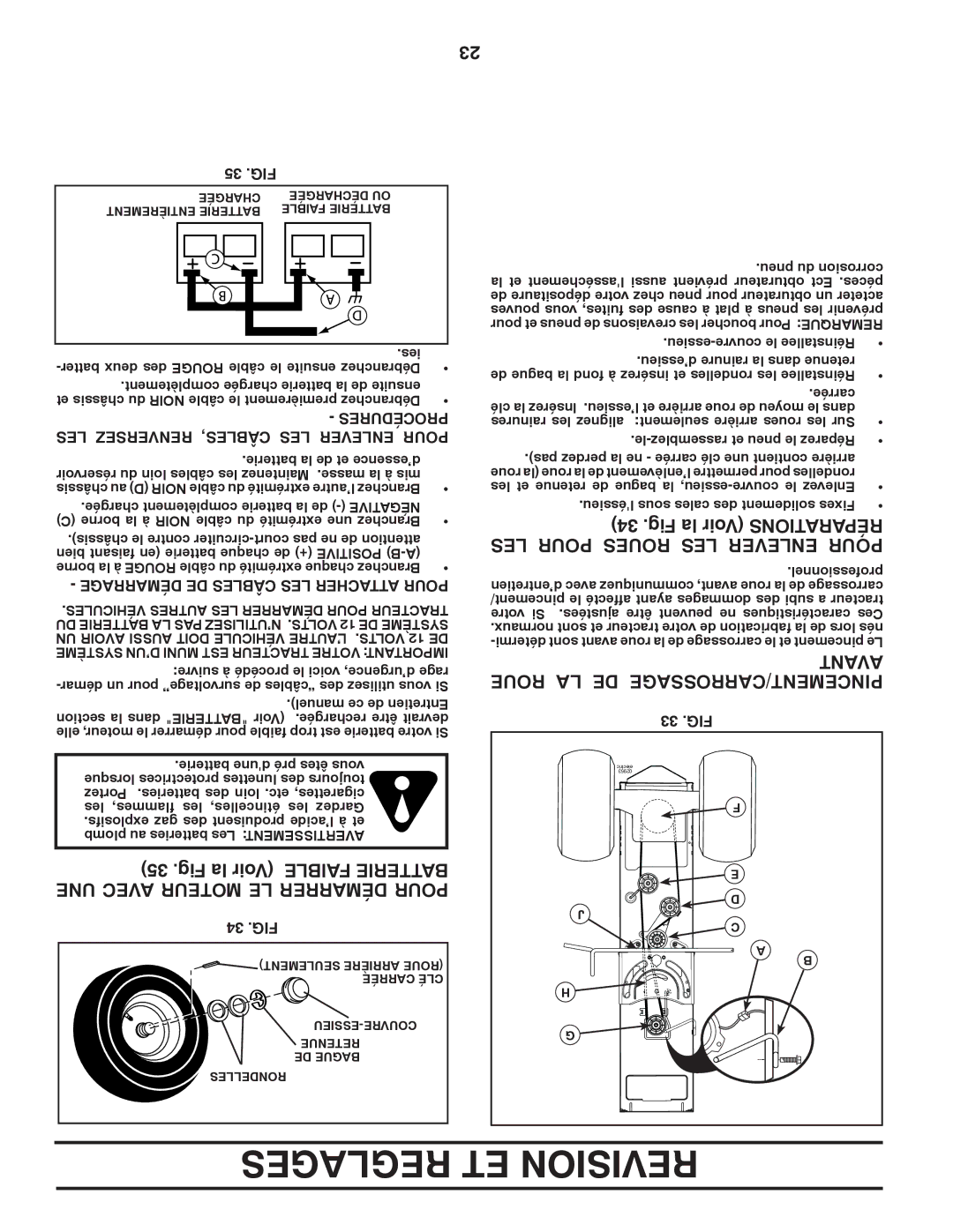 Poulan 96042007000 manual Fig la Voir Tionsraparé LES Pour Roues LES Enlever Pour, Avant, Roue LA DE PINCEMENT/CARROSSAGE 