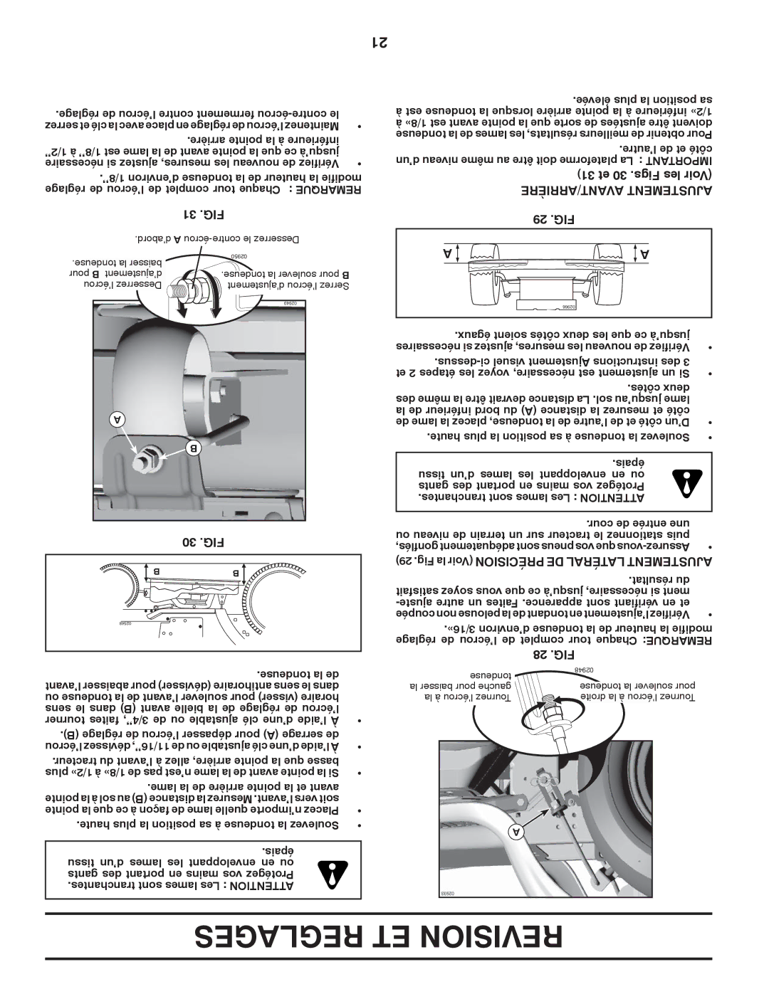 Poulan 96042007000, PB22H54BFX manual AVANT/ARRIÈRE Ajustement 