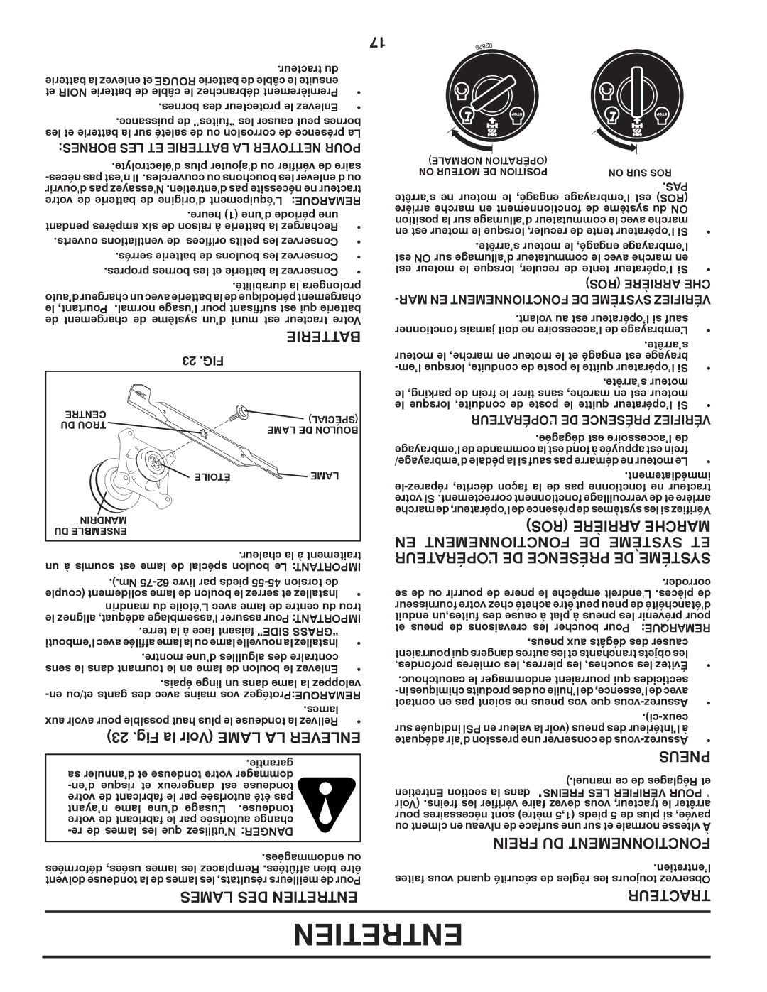 Poulan 96042007000, PB22H54BFX manual Fig la Voir Lame LA Enlever, Lames DES Entretien, EN Fonctionnement DE Système ET 