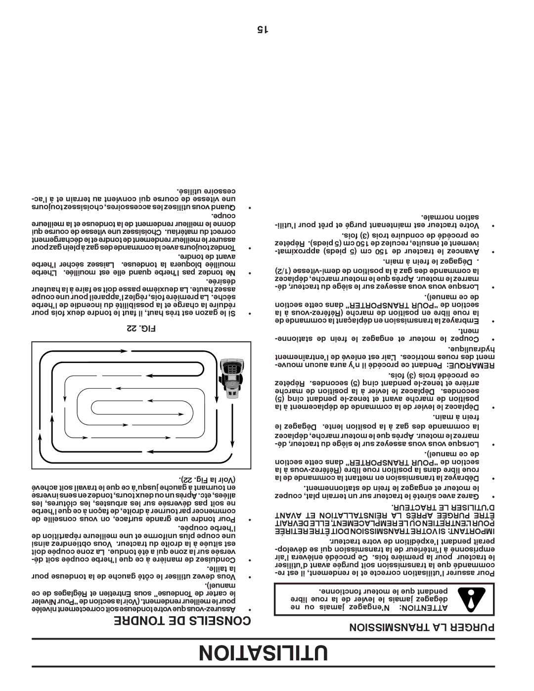 Poulan 96042007000, PB22H54BFX manual Utilisation, Transmission LA Purger, 22 .FIG 