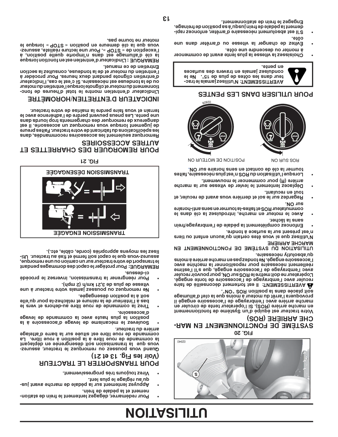 Poulan 96042007000, PB22H54BFX ’ENTRETIEN/HOROMÈTRE Indicateur, 21 et 13 .Fig les Voir, MAR EN Fonctionnement DE Système 