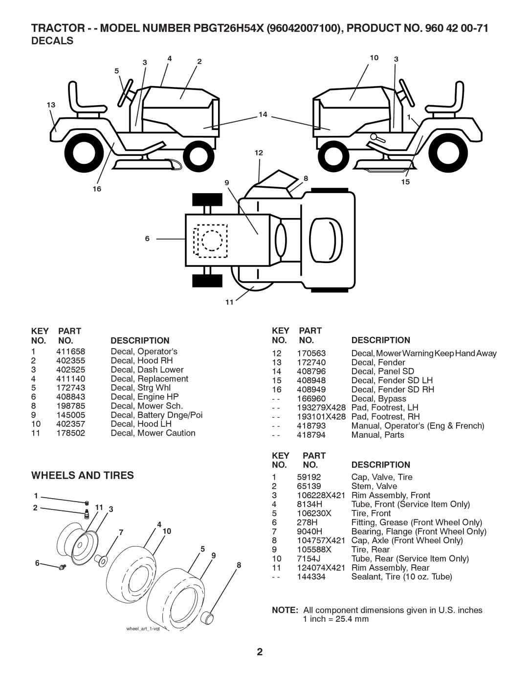 Poulan 418794, 96042007100, PBGT26H54X manual Decals, Wheels and Tires 