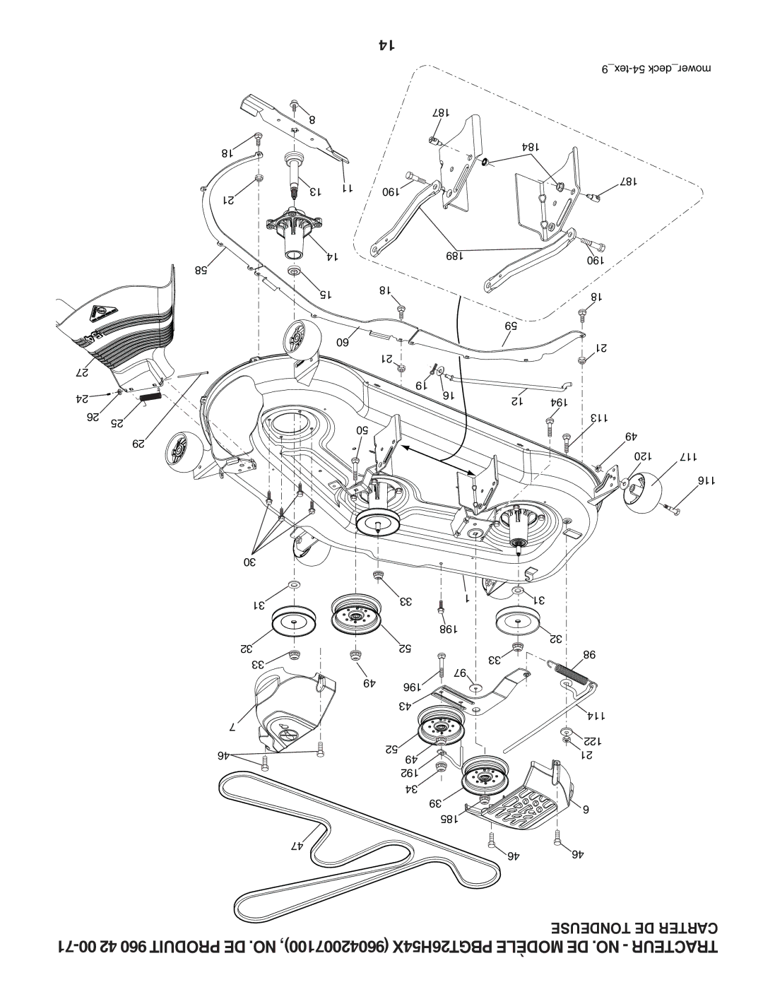 Poulan 418794, 96042007100, PBGT26H54X manual 9tex-54 deckmower 