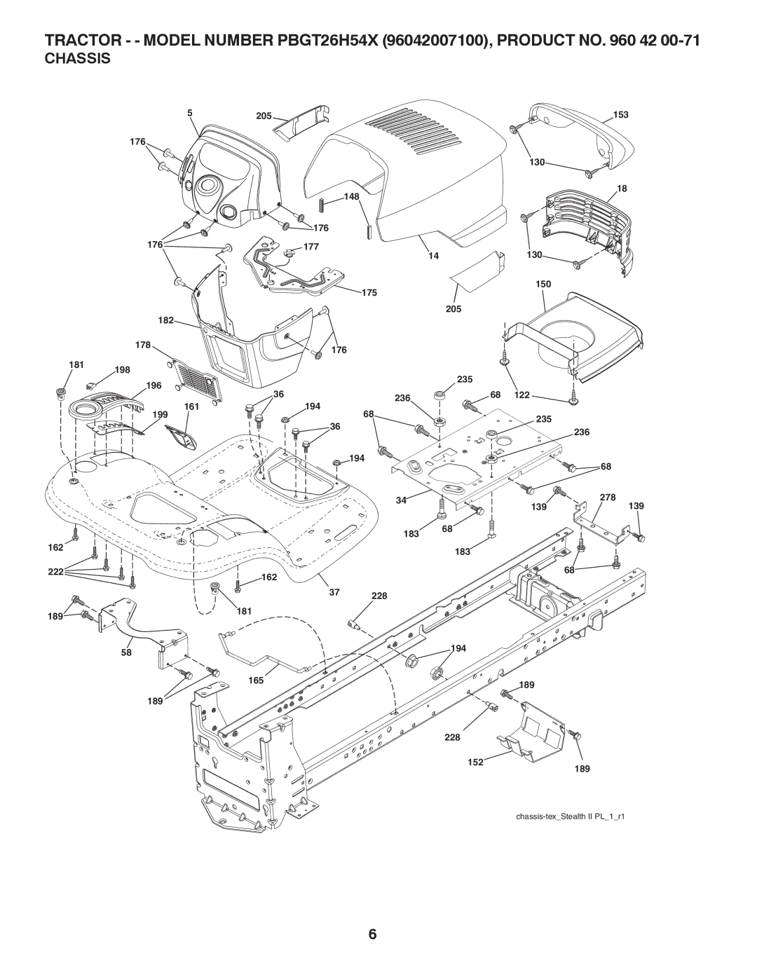 Poulan 96042007100, PBGT26H54X, 418794 manual Chassis 