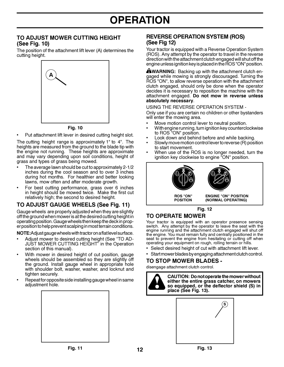 Poulan 96042007200, 419756 manual To Adjust Mower Cutting Height See Fig, To Adjust Gauge Wheels See Fig, To Operate Mower 