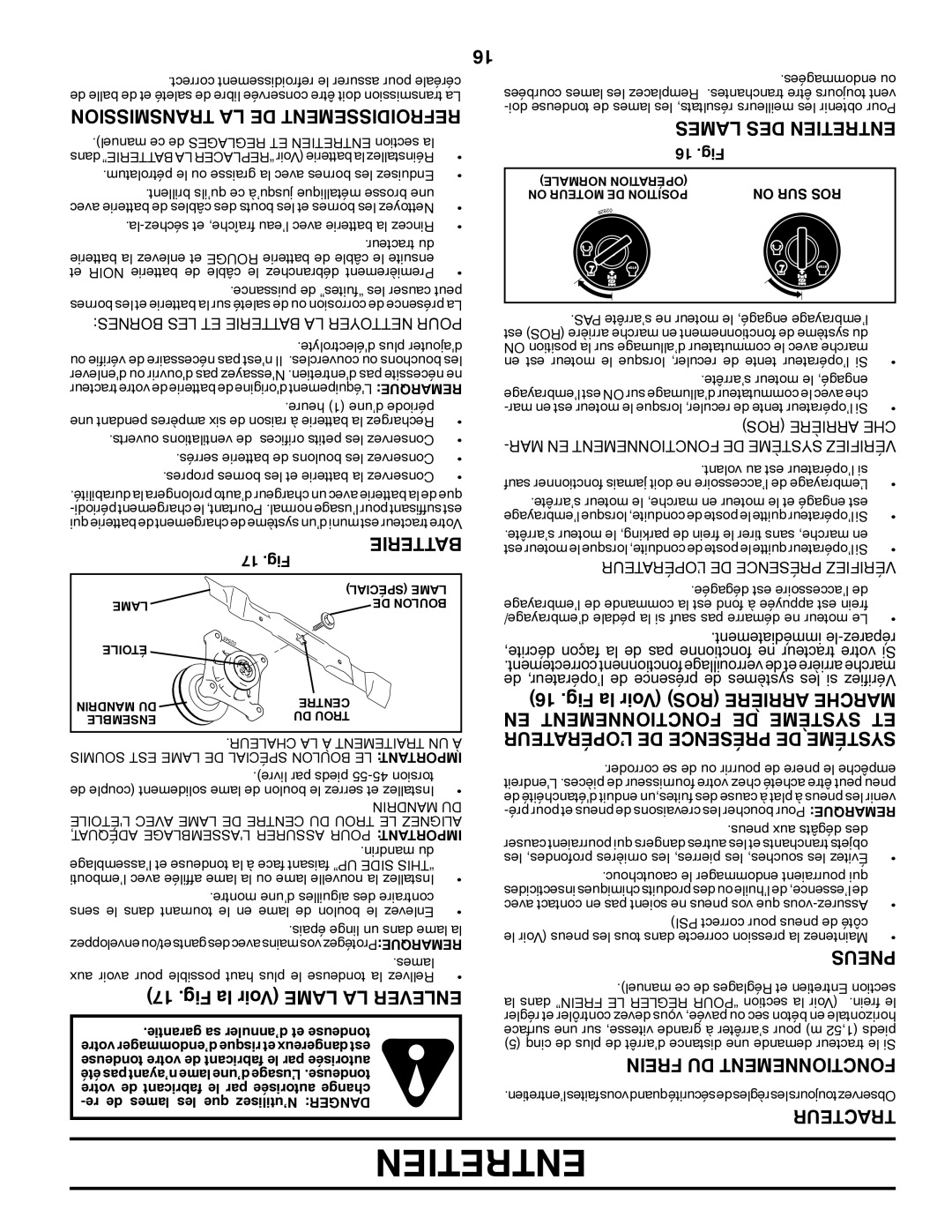 Poulan 419756, 96042007200 Transmission LA DE Refroidissement, Fig la Voir Lame LA Enlever, Lames DES Entretien, Pneus 