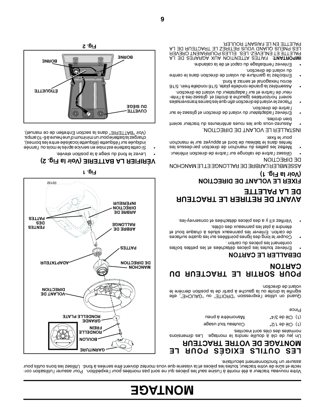 Poulan 419756 DU Tracteur LE Sortir Pour, LE Pour Exigés Outils LES, Fig la Voir Batterie LA Vérifier, Carton LE Deballer 