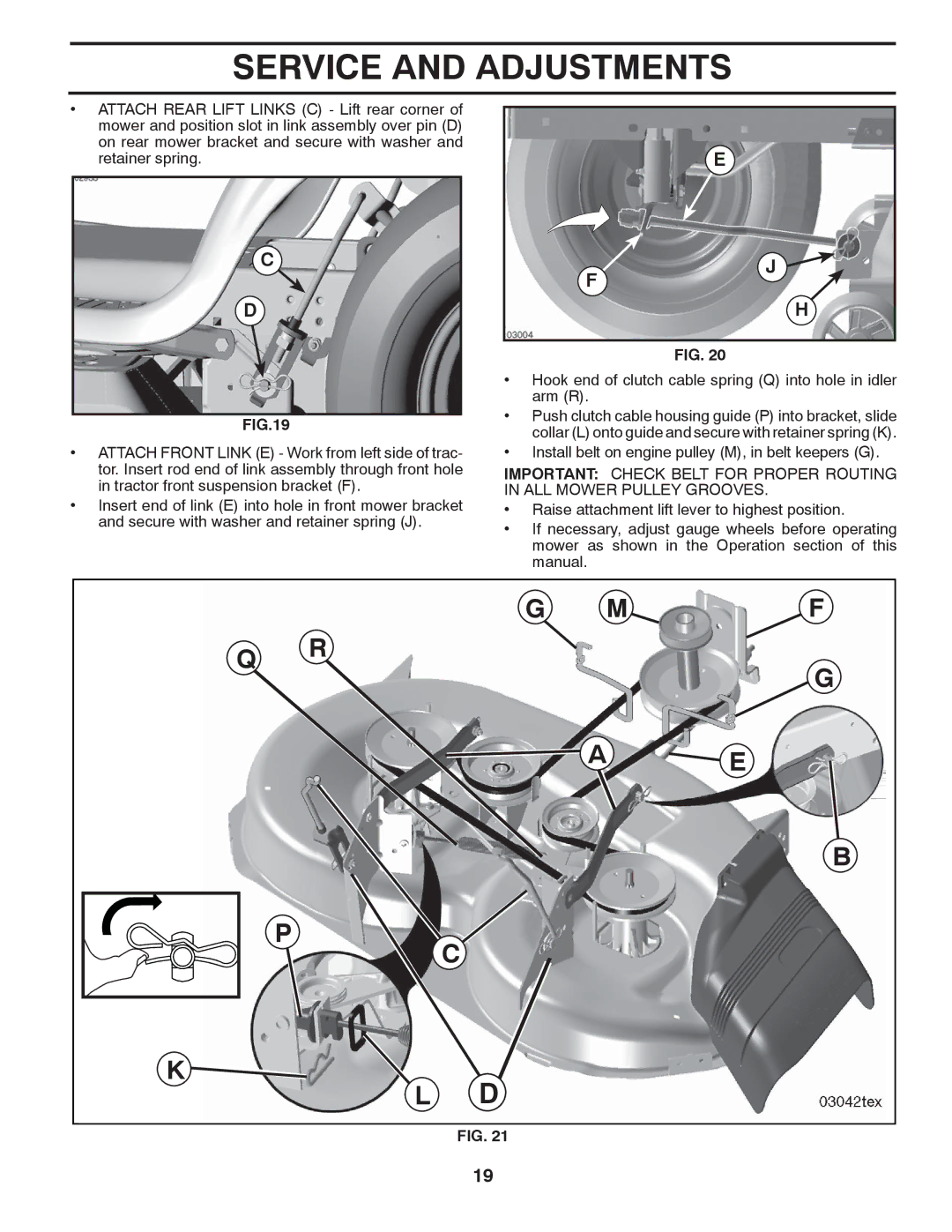 Poulan 419764, 96042007300 manual Install belt on engine pulley M, in belt keepers G 