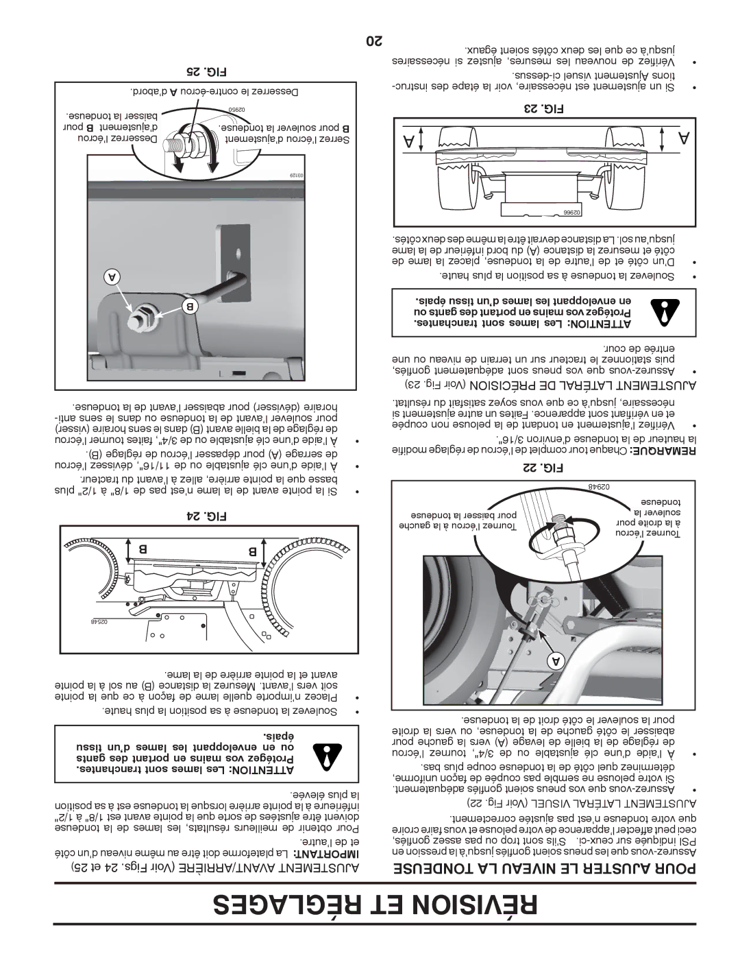 Poulan 419764, 96042007300 manual Tondeuse LA Niveau LE Ajuster Pour, 25 .FIG, 24 .FIG, 23 .FIG, 22 .FIG 