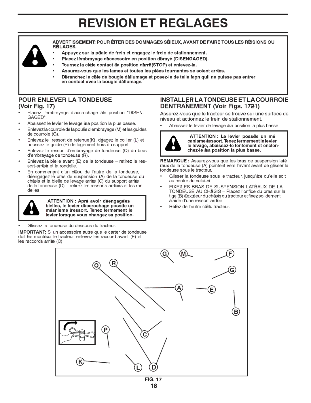 Poulan 419764 Figs Voir D’ENTRAÎNEMENT Fig Voir, Courroie LA ET Tondeuse LA Installer, Tondeuse LA Enlever Pour, 17 .FIG 