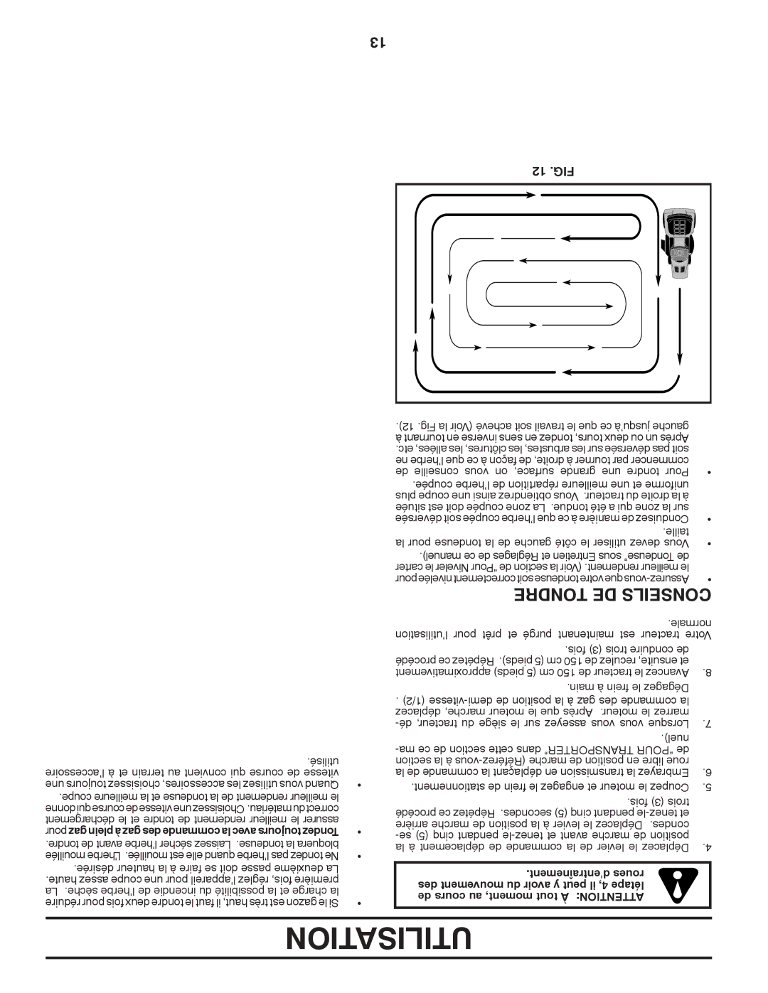 Poulan 96042007300, 419764 Utilisation, Tondre DE Conseils, 12 .FIG, De conseille vous on surface, grande une tondre Pour 