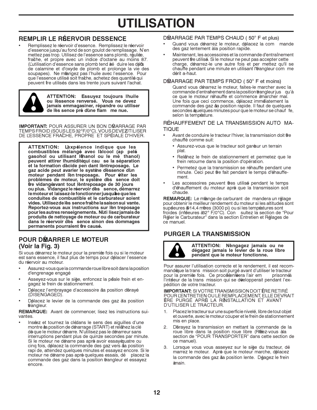 Poulan 419764, 96042007300 manual Transmission LA Purger, Moteur LE Démarrer Pour, ’ESSENCE Réservoir LE Remplir, Queti 