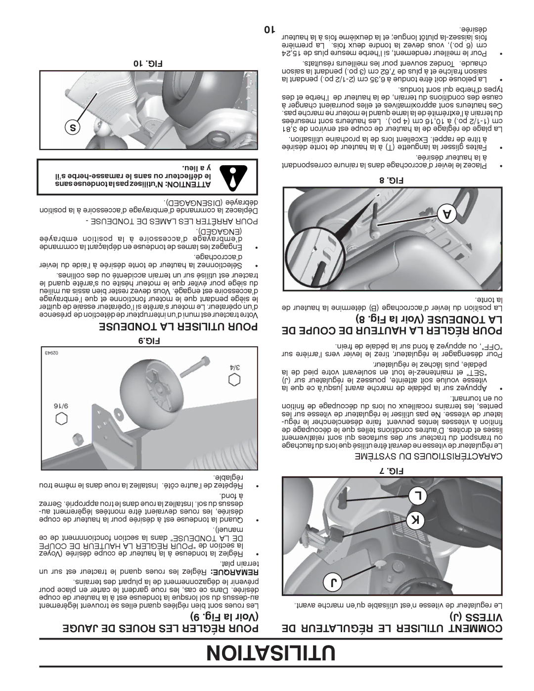 Poulan 419764 Vitess DE Régulateur LE Utiliser Comment, Tondeuse LA Utiliser Pour, Jauge DE Roues LES Régler Pour, 10 .FIG 