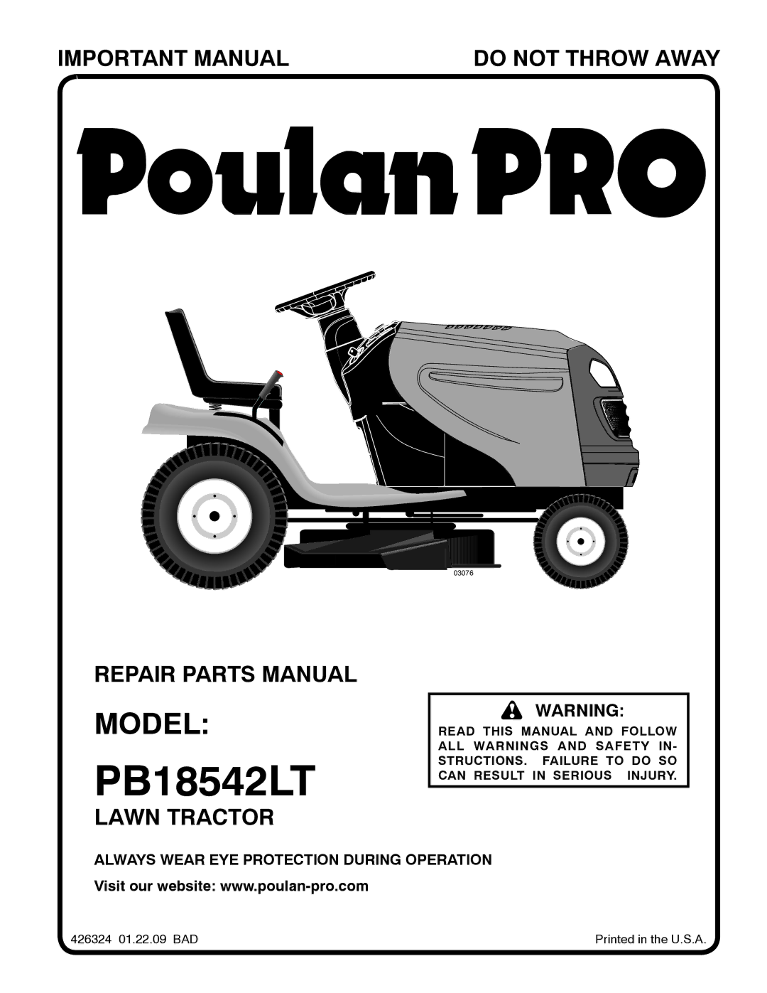 Poulan 96042008800 manual PB18542LT 