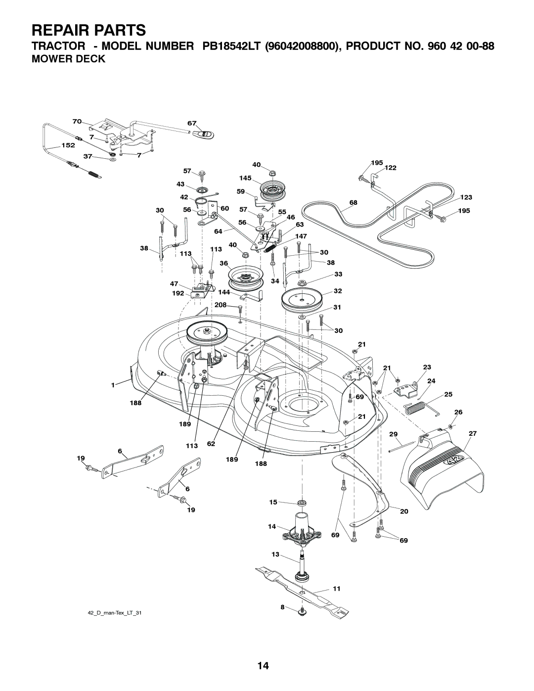 Poulan 96042008800 manual Mower Deck 