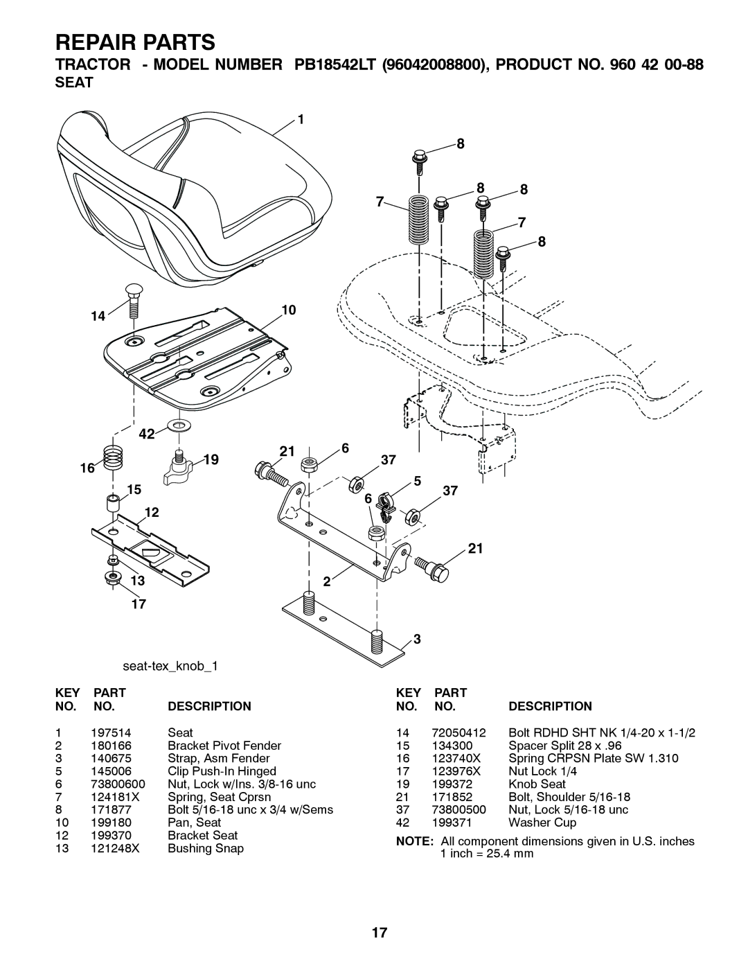 Poulan 96042008800 manual Seat-texknob1 