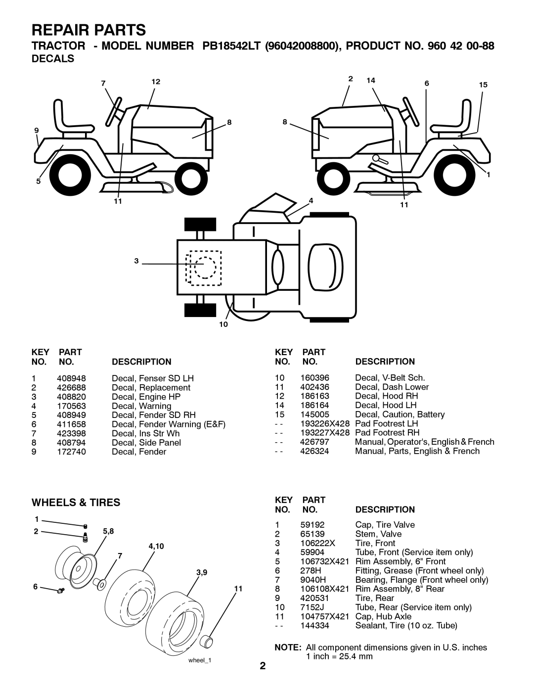 Poulan 96042008800 manual Decals, Wheels & Tires 