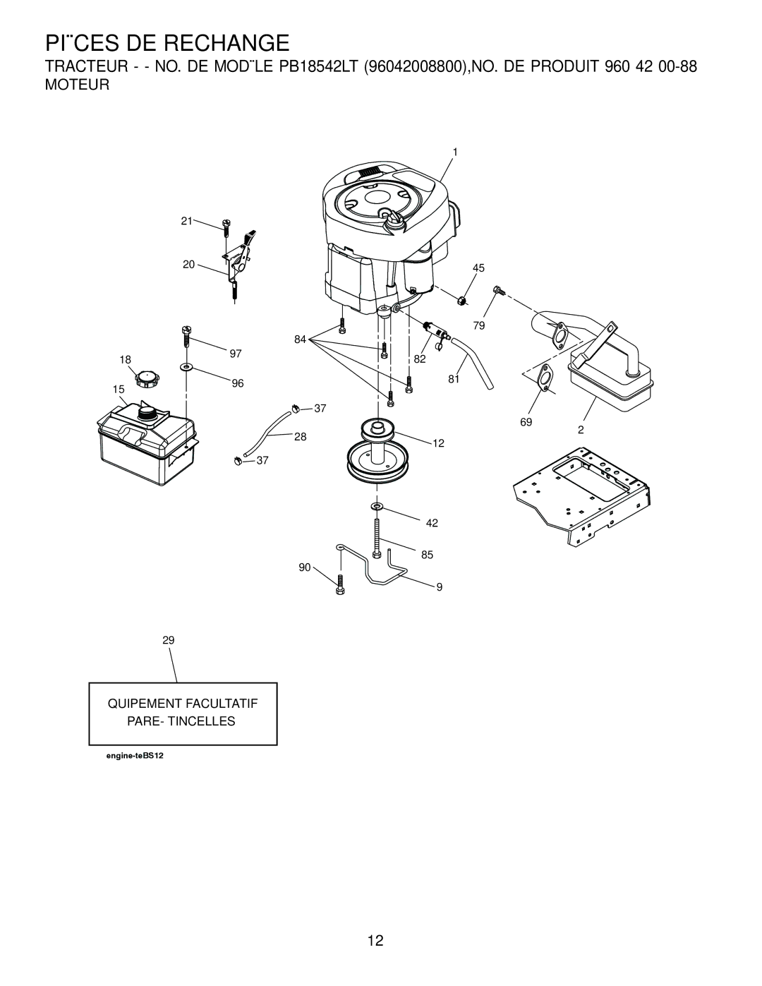 Poulan 96042008800 manual ÉTINCELLES-PARE Facultatifequipmentéquipementtional 