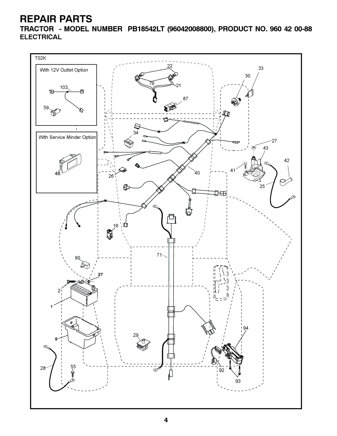 Poulan 96042008800 manual Tractor Model Number, Electrical 