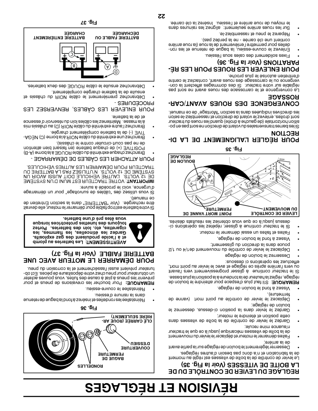 Poulan 433480, 96042010702 manual Rossage -AVANT/CAR Roues DES Convergence, DI LA DE L’ALIGNEMENT Régler Pour, Tionrec 