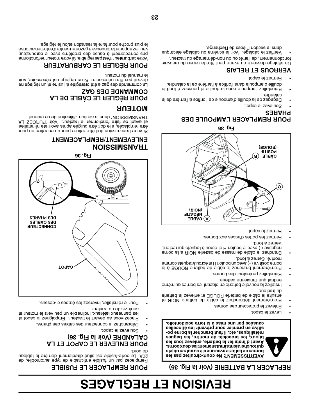 Poulan 96042010800, 430092 manual Reglages ET Revision, Moteur, Sionmistrans 