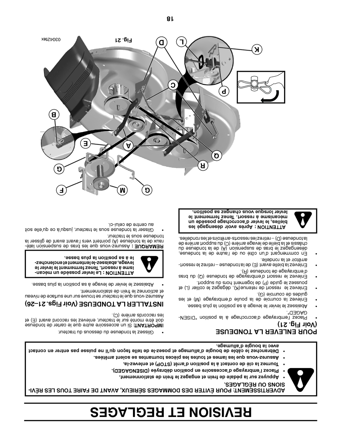 Poulan 430092, 96042010800 manual Fig Voir, Tondeuse LA Enlever Pour, 21 .Fig, Gaged 