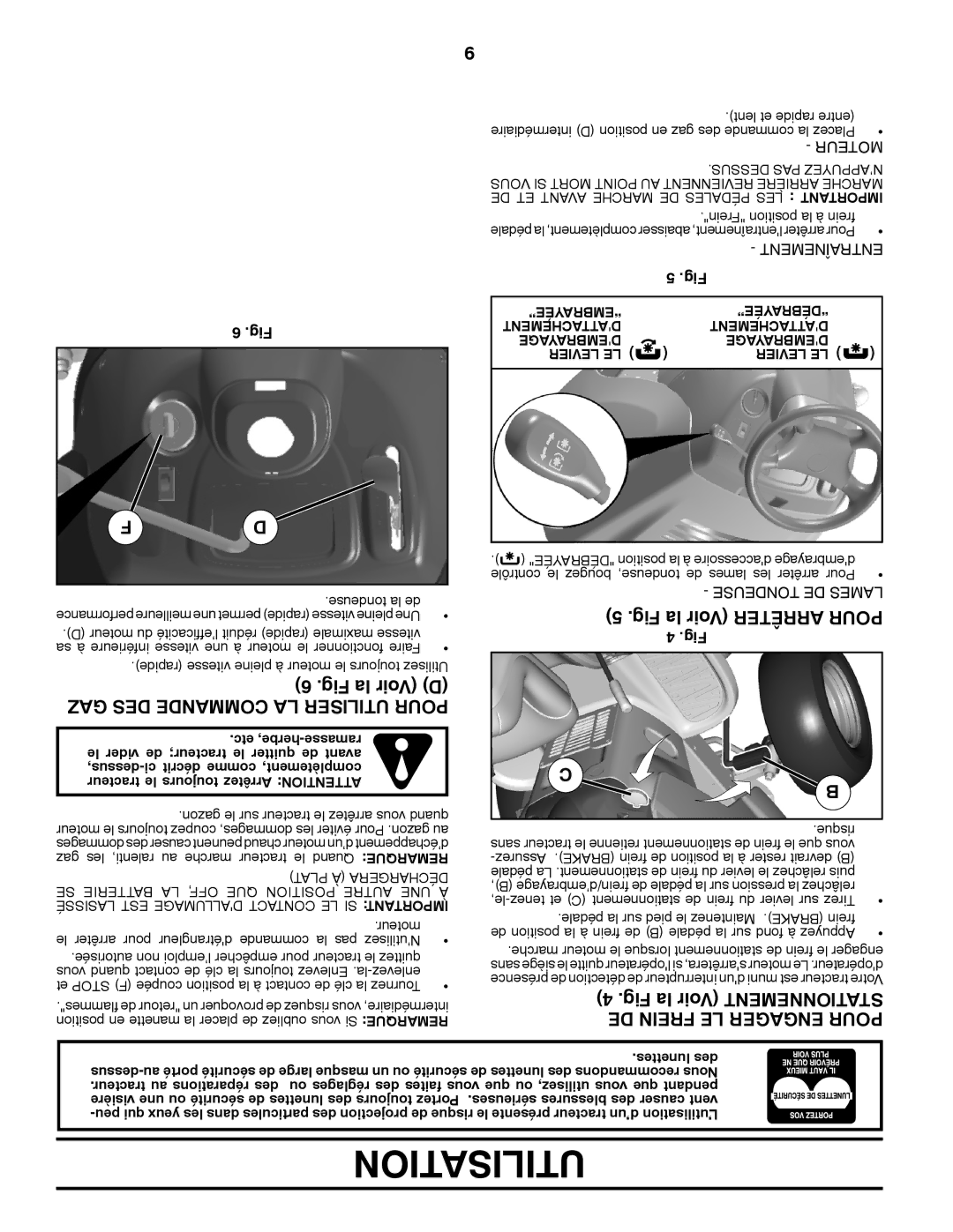 Poulan 96042010800 Fig la Voir D, GAZ DES Commande LA Utiliser Pour, Fig la Voir Mentnetionsta DE Frein LE Engager Pour 