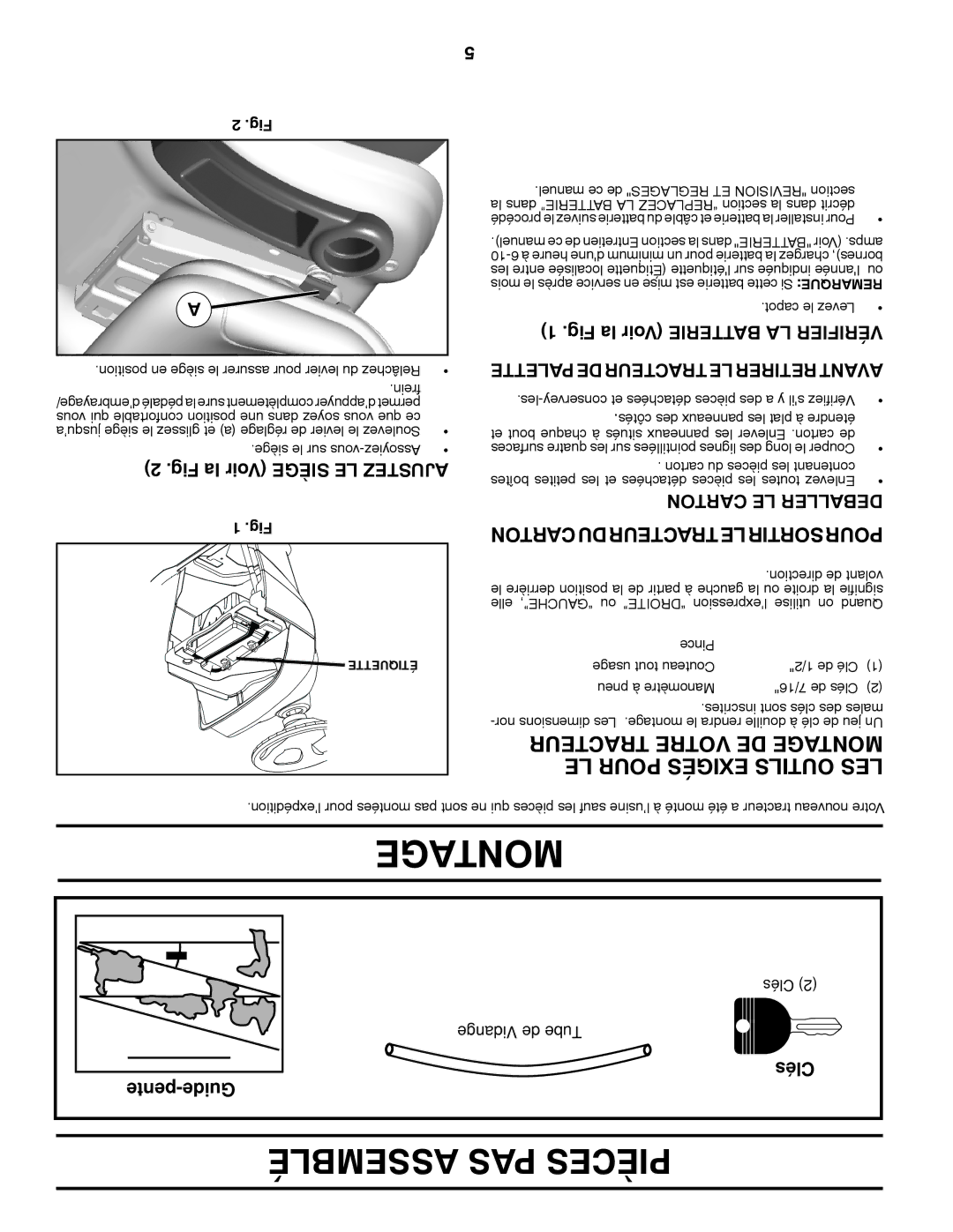 Poulan 96042010800 Assemblé PAS Pièces, Fig la Voir Siège LE Ajustez, Fig la Voir Batterie LA Vérifier, Clés pente-Guide 