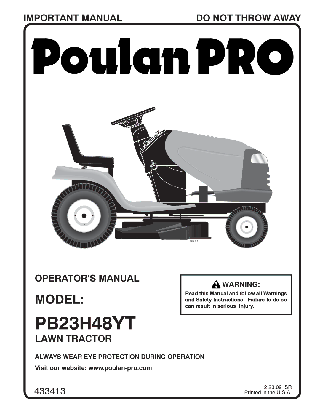 Poulan PB23H48YT, 96042010900, 433413 manual 