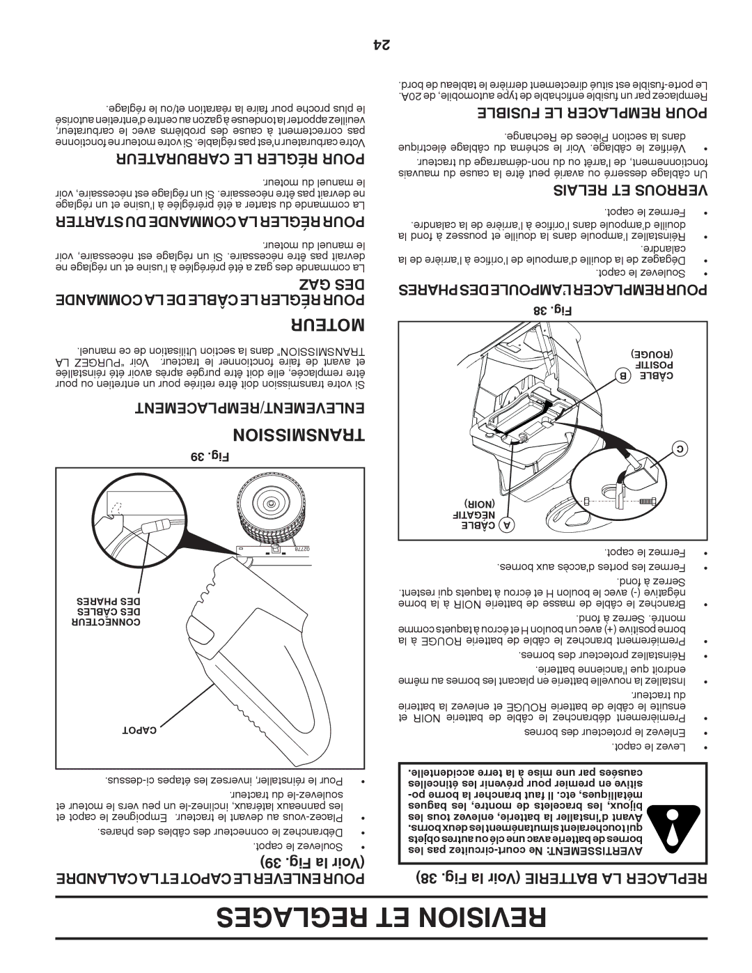 Poulan PB23H48YT, 96042010900, 433413 manual Reglages ET Revision, Moteur 