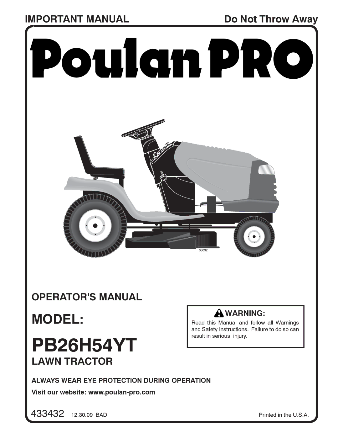 Poulan PB26H54YT, 96042011000, 433432 manual 