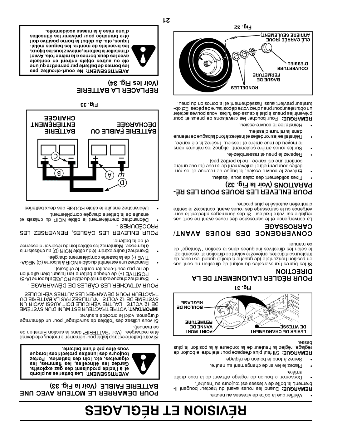 Poulan 96042011300, 432448 Carrossage AVANT/ Roues DES Convergence, Tionrecdi LA DE L’ALIGNEMENT Régler Pour, 31 .Fig 