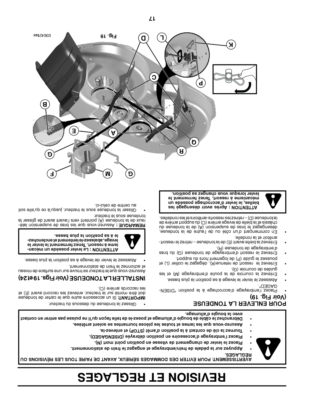 Poulan 96042011300, 432448 manual Reglages ET Revision, Fig Voir, Tondeuse LA Enlever Pour, 19 .Fig, Gaged 