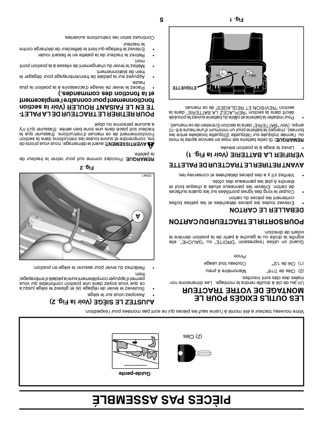 Poulan 96042011300, 432448 manual Assemblé PAS Pièces, Desmancom des fonction la et, Tionsec la Voir Rouler Faisant LE EN TE 